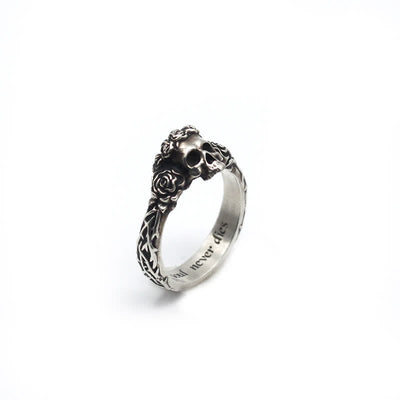 Men's Gothic Black Rose Skull Ring