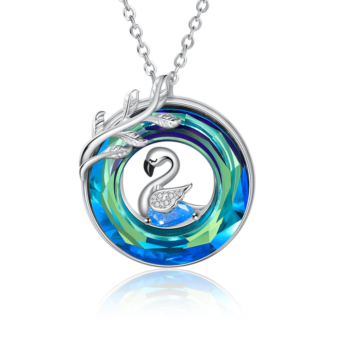 Trendy Round Crystal Blue Swan Necklace