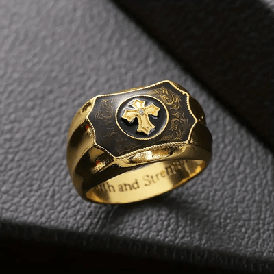 Limited Sale - "Faith And Strength" Gold Plated Cross Ring