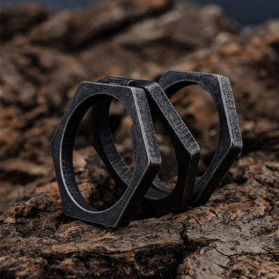 Hexagonal Simple Unique Stainless Steel Ring