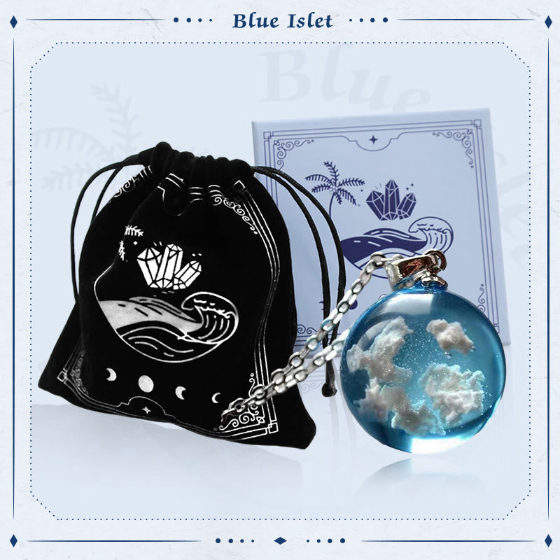 Transparent Resin Blue Sky White Cloud Ball Moon Necklace