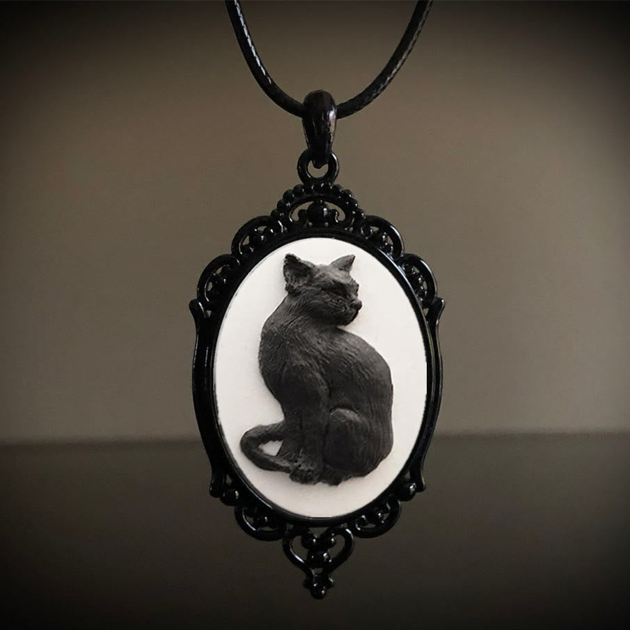 Halloween Real Metal Black Cat Necklace