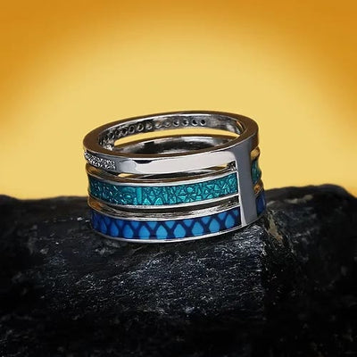 Handmade Three-Layer Blue Zircon Enamel Geometric Ring