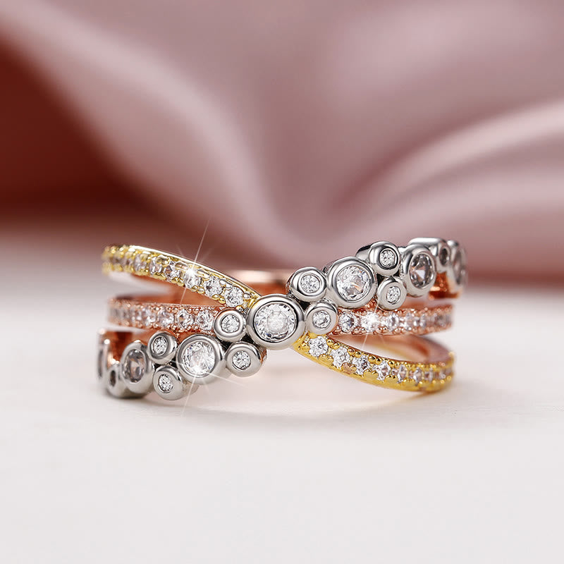 Luxury Three Tone Design Wedding Zircon Ring