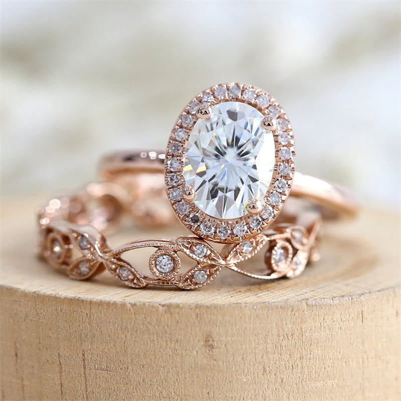 Rose Gold Oval Zircon Two Piece Ring