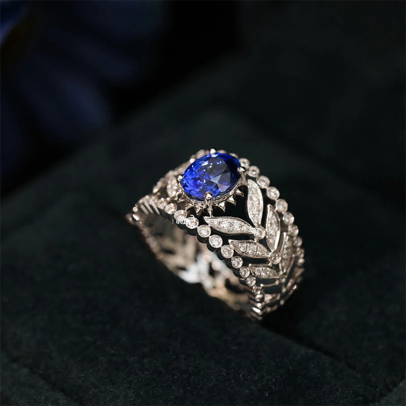 Luxurious Sapphire Leaf Ring