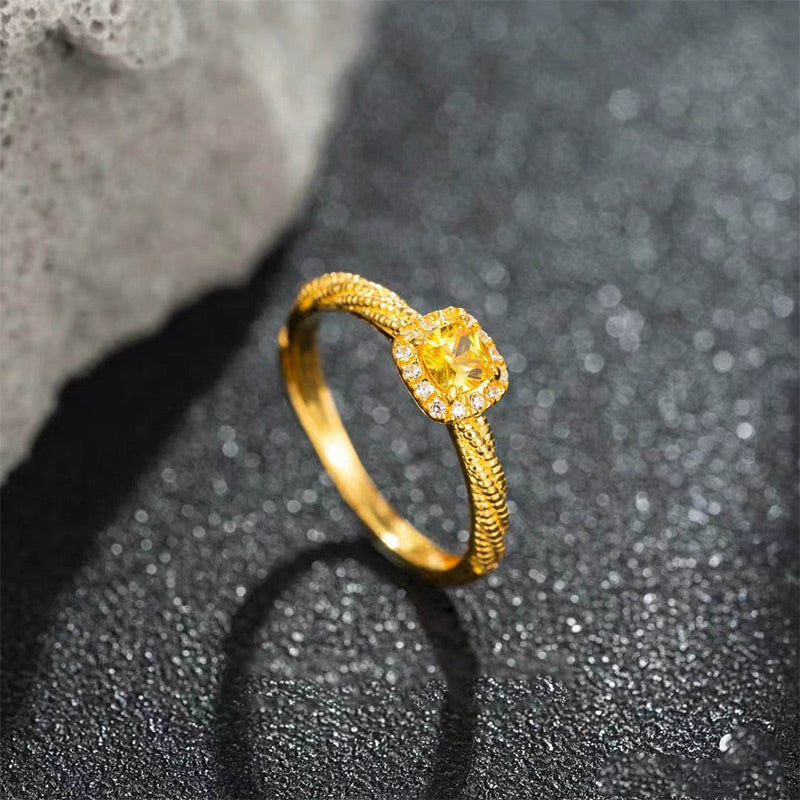 "Moonlit Golden Kiss" - Small Sugar Cube Citrine 18k Gold Plated Ring