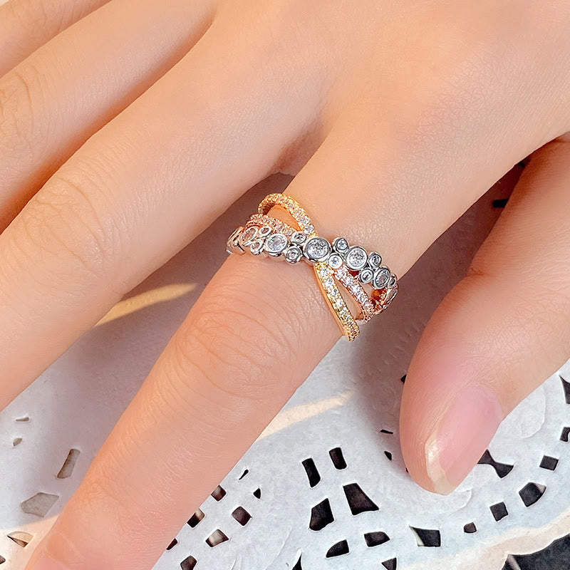 Luxury Three Tone Design Wedding Zircon Ring