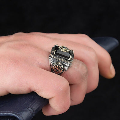 FREE Today: Retro Obsidian Men's Silver Ring