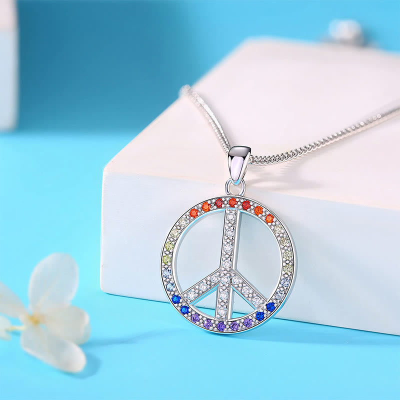 "Peace and Love"-Peace Sign Colored Zircon Necklace