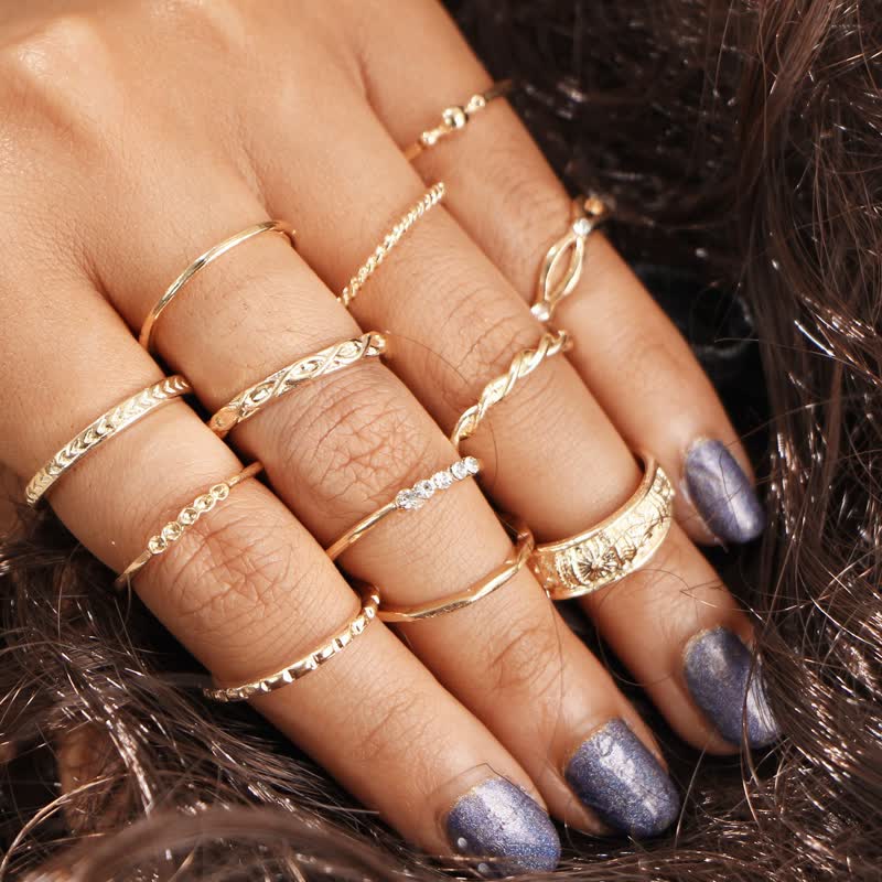10Pcs Women's Bohemian Geometric Ring Set - #16 - image 16