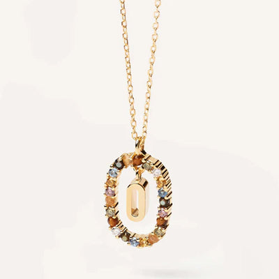 INITIAL LETTER Colourful Zircon Necklace