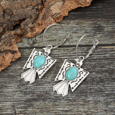 Carved Vintage Eagle Turquoise Earrings