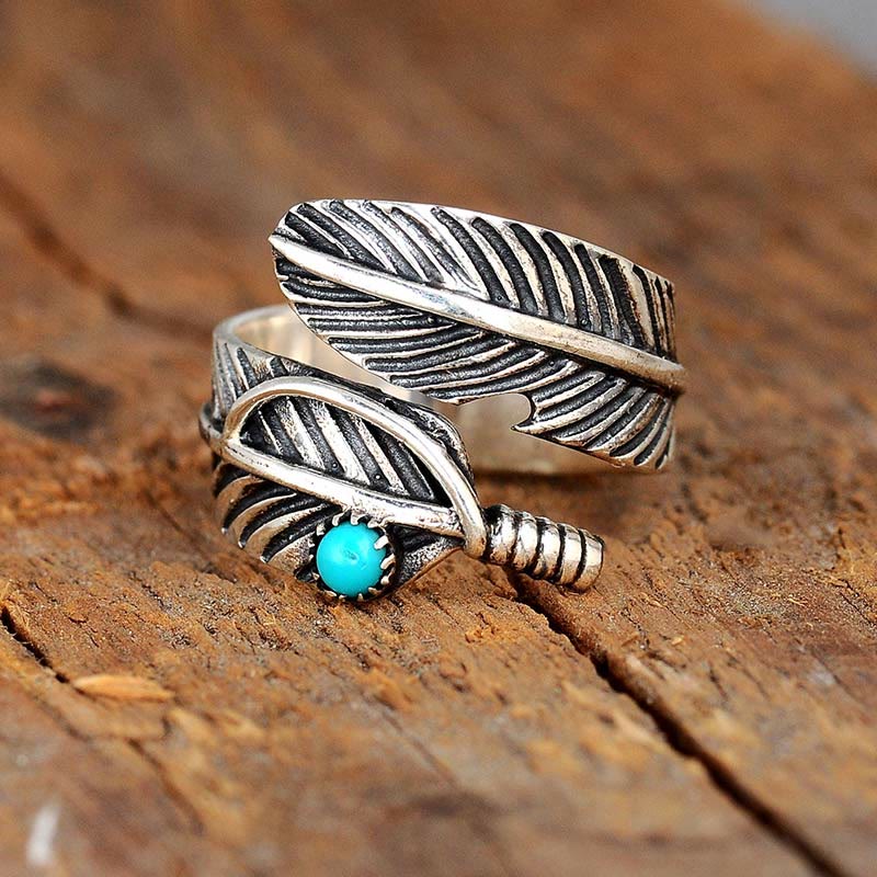 Olivenorma Turquoise Feather Jewelry Ring