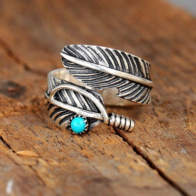 Olivenorma Turquoise Feather Jewelry Ring