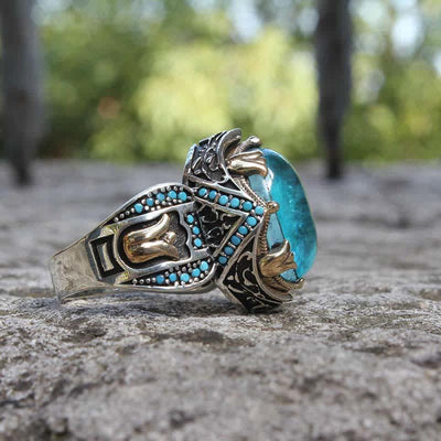 Olivenorma Aquamarine Men Ring With Turquoise Stones
