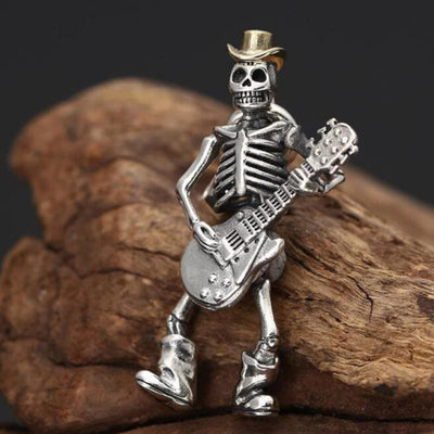 Guitar Playing Cowboy Skeleton Necklace