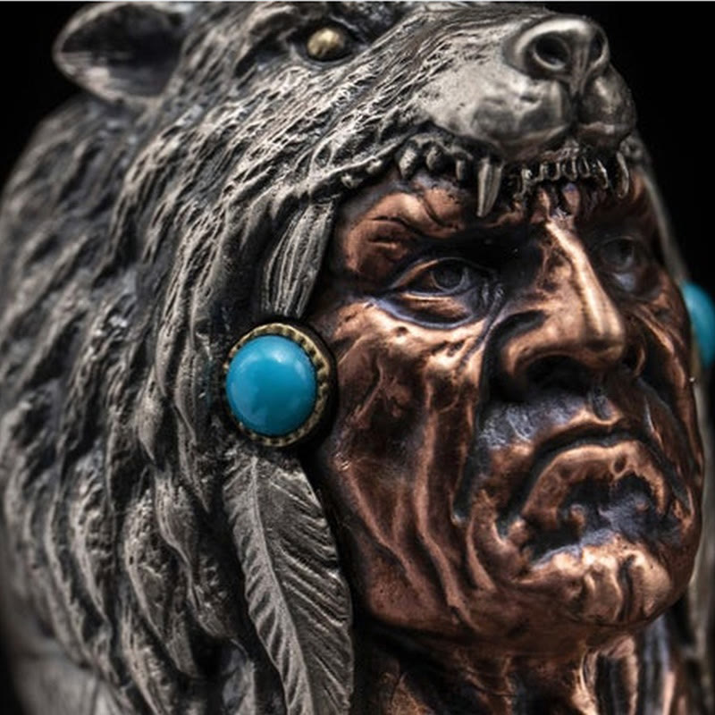 Creative Turquoise Chief Wolf Ring