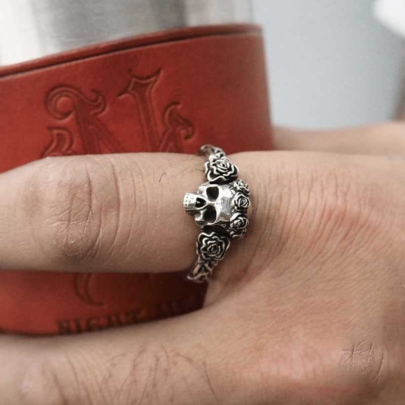 Men's Gothic Black Rose Skull Ring