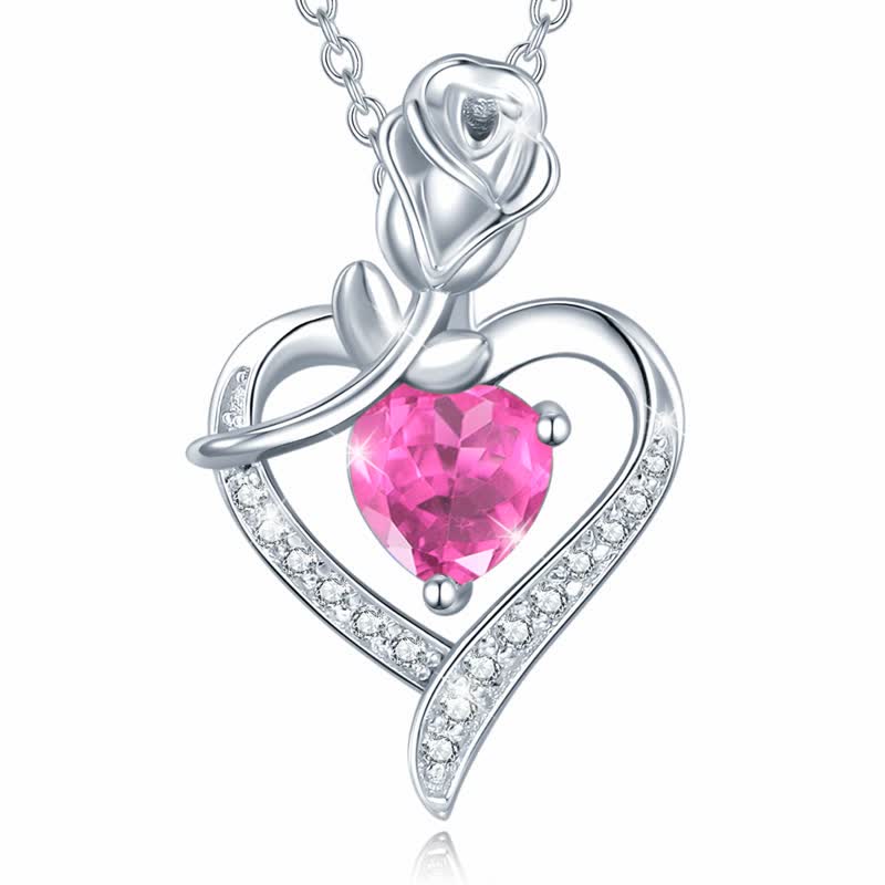 Women's Rose Birthstone Heart Neckalce