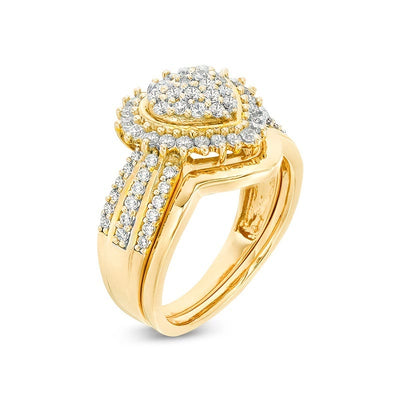 Two Piece Luxury Heart Zircon Ring Set