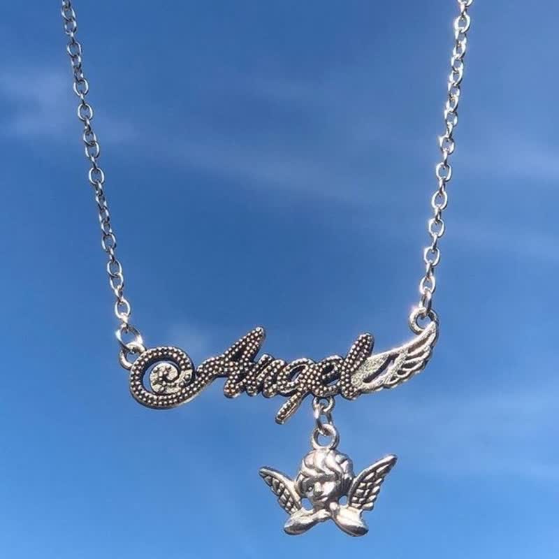 Women's Silver Word Angel Necklace