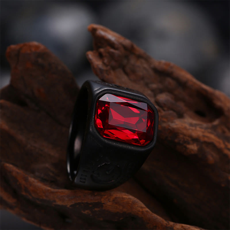 Black Stainless Steel Ruby Retro Ring