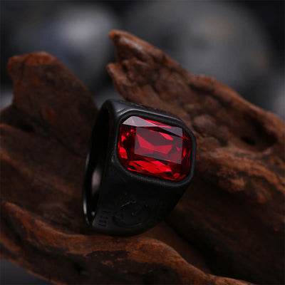 Black Stainless Steel Ruby Retro Ring