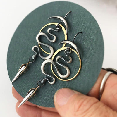 Vintage Gold Snake Irregular Geometric Spiral Earrings