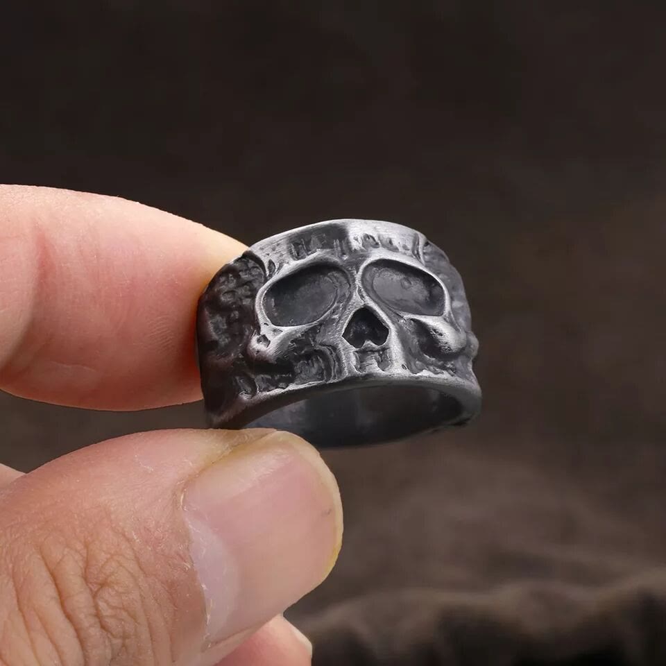 Skeleton Skull Retro Gun Black Ring
