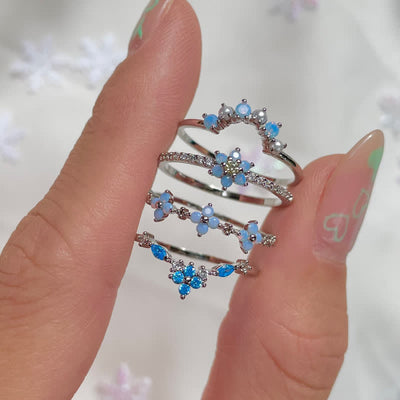 Women's Summer Cool Blue Flower Ring