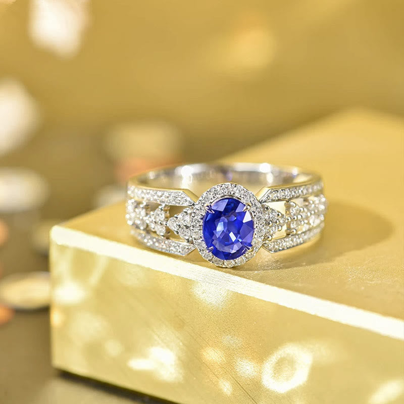 Hollow Band with Oval Sapphire Ring