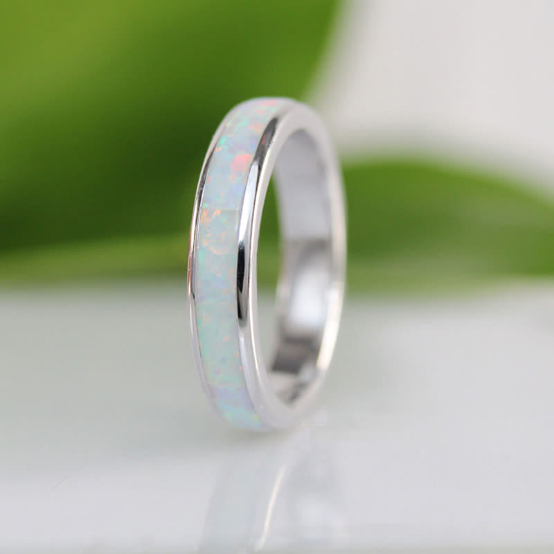 Eternity White Opal Band Sterling Silver Ring