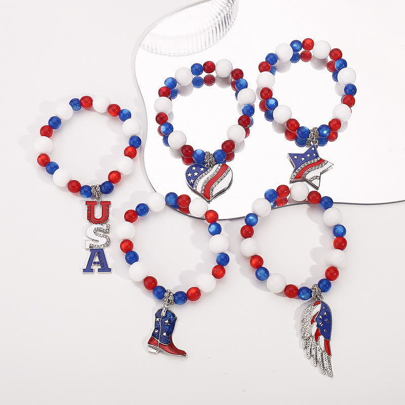 Opal & Ceramic Beads Independence Day Bracelet, Necklace & Earrings