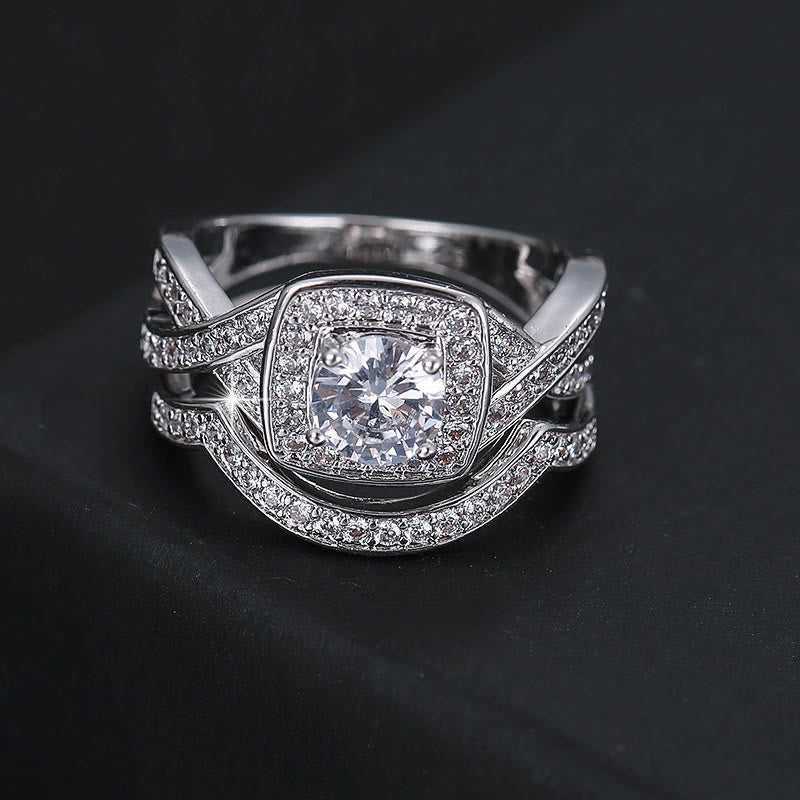 Square Rhombus White Zircon Ring