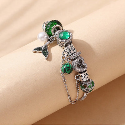 Malachite Emerald Beads Mermaid Tail Pendant Bracelet