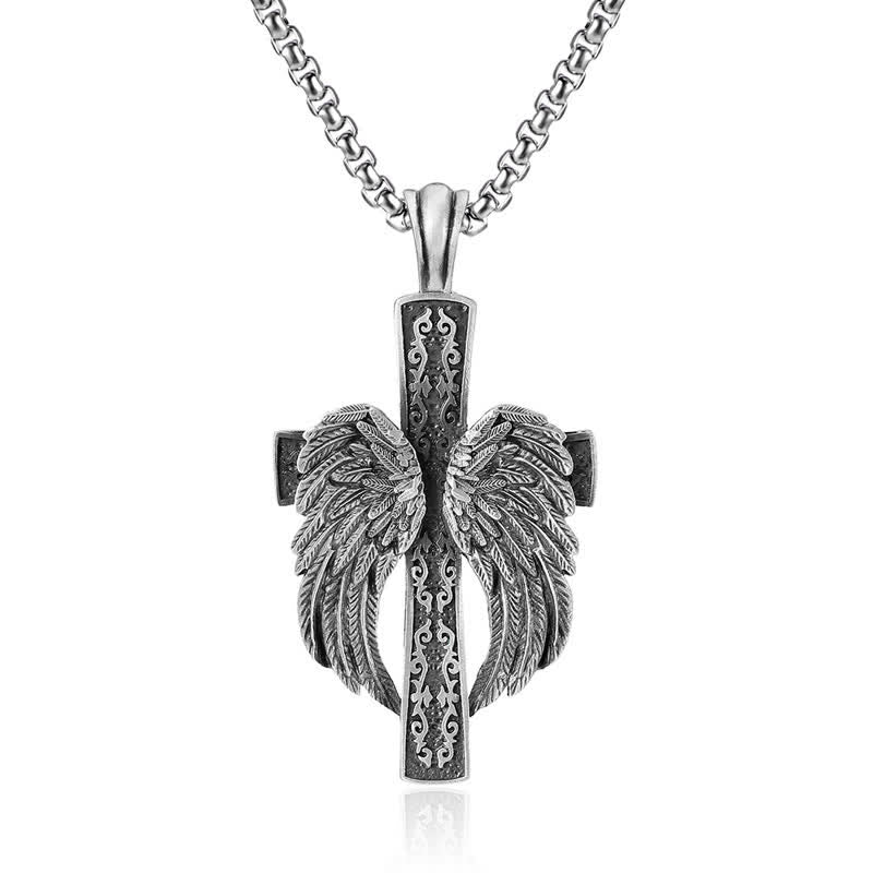 Men's Retro Cross Angel Wings Necklace
