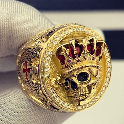 Limited Sale - Red Cross with Ruby Crown Skull Ring