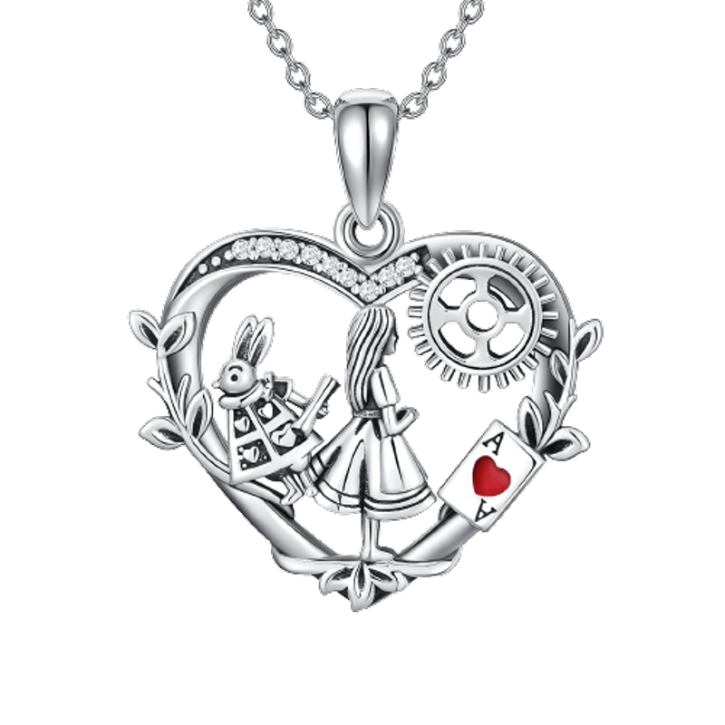 "Fairyland in a dream" - Vintage Alice & Rabbit Heart Necklace