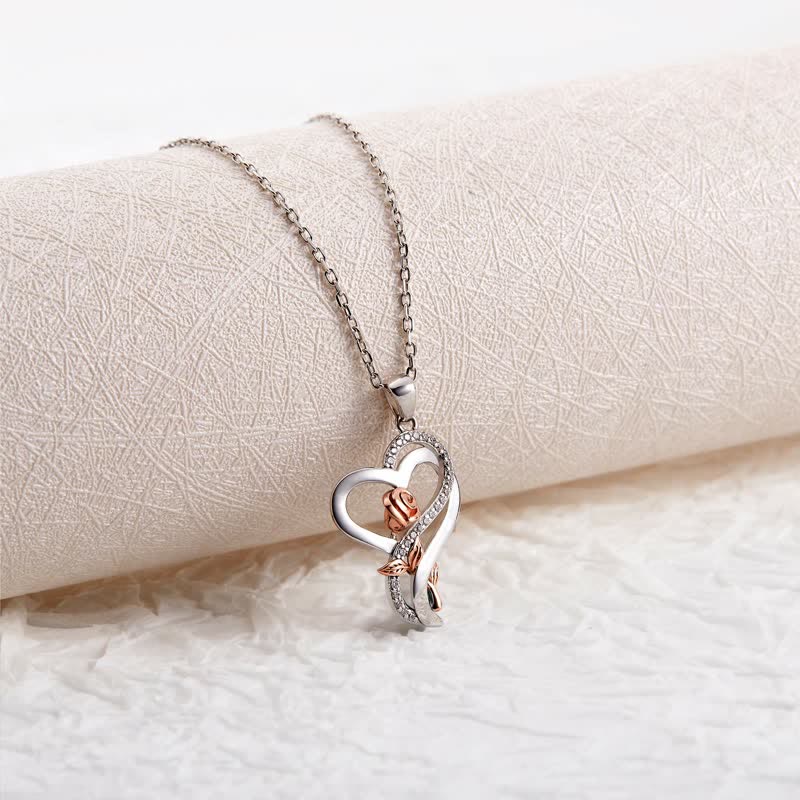 Sterling Silver Heart Rose Neckalce