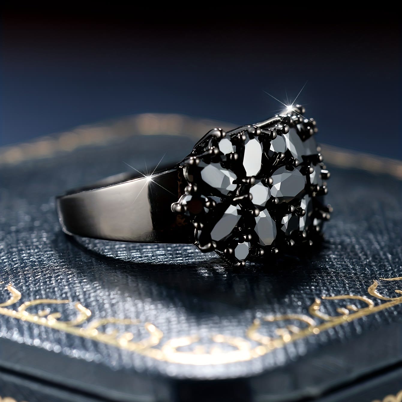 Inlaid Shiny Zircon Elegant Black Color Copper Ring