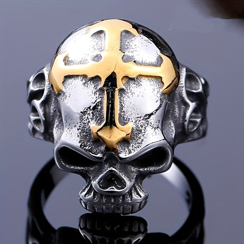 Gothic Skull Skeleton Cross Ring