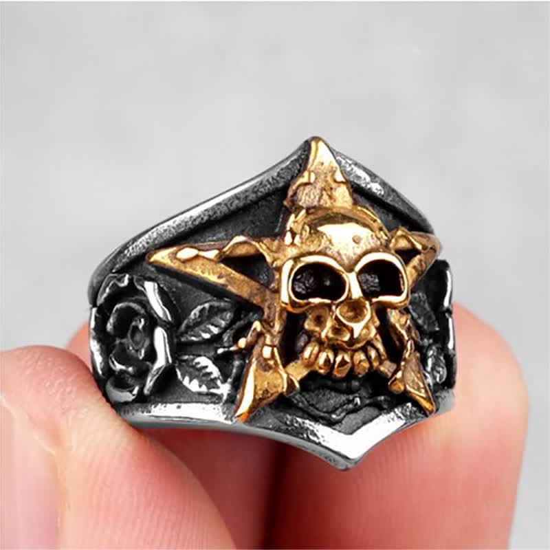 Men's Gothic Pentagram Skull Ring