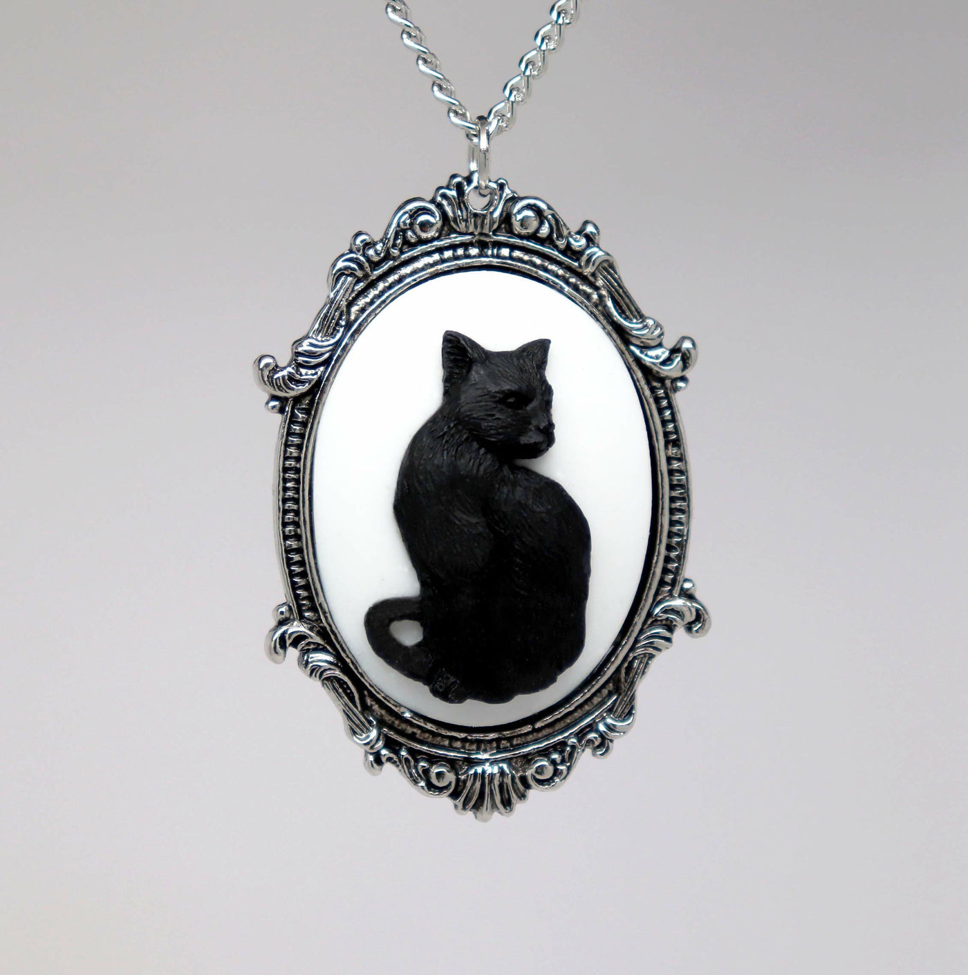 Halloween Real Metal Black Cat Necklace