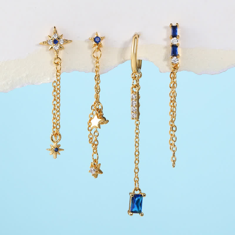 4Pcs Women's Blue Starburst Earrings Set