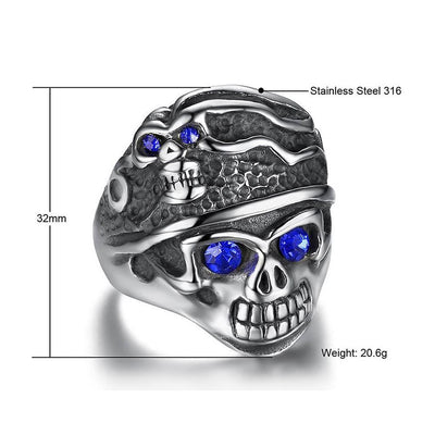 Men Stainless Steel With Sapphire Biker Skull Ring