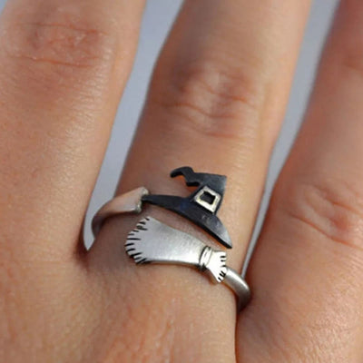 Creative Witch Hat & Broom Adjustable Ring