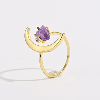 Star And Moon Amethyst Healing Adjustable Ring