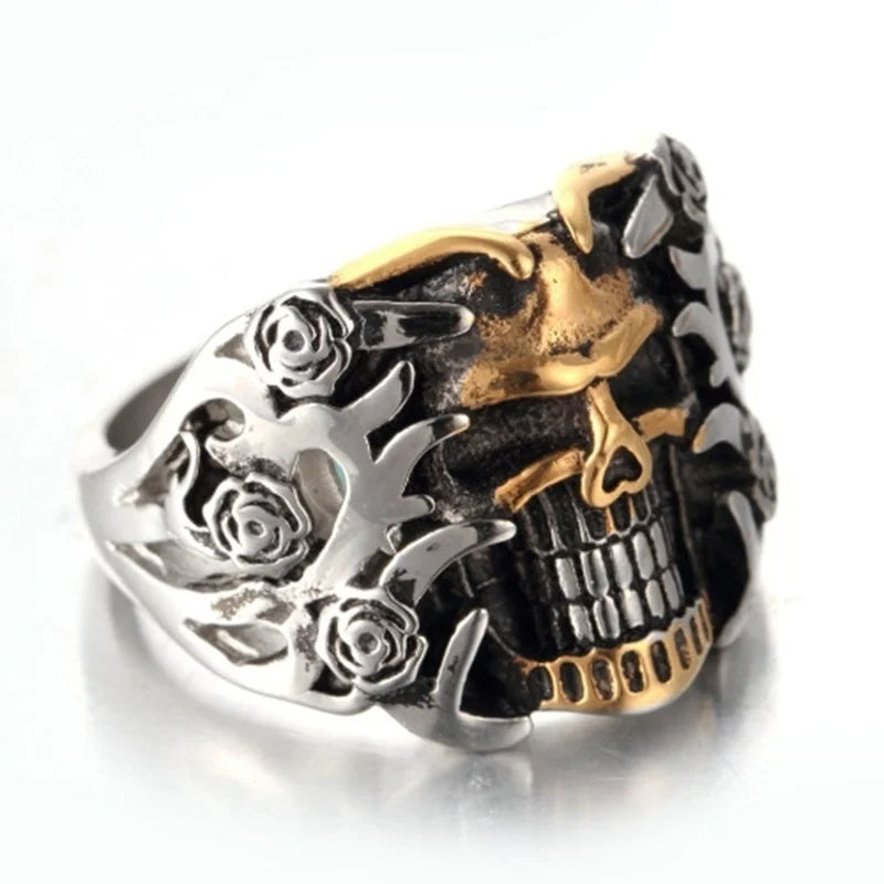 Rose Skull Titanium Steel Ring for Men