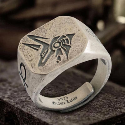 FREE Today: The God Of The Sky - Horus and Anubis Sterling Silver Ring